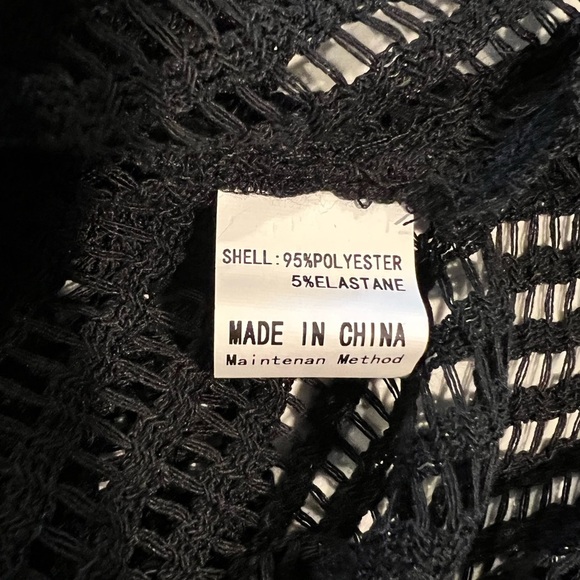 EUC Black Long Sleeve Beach Swim Suit Crochet Knit Sheer Cover-Up Dress Size Med - Picture 5 of 7